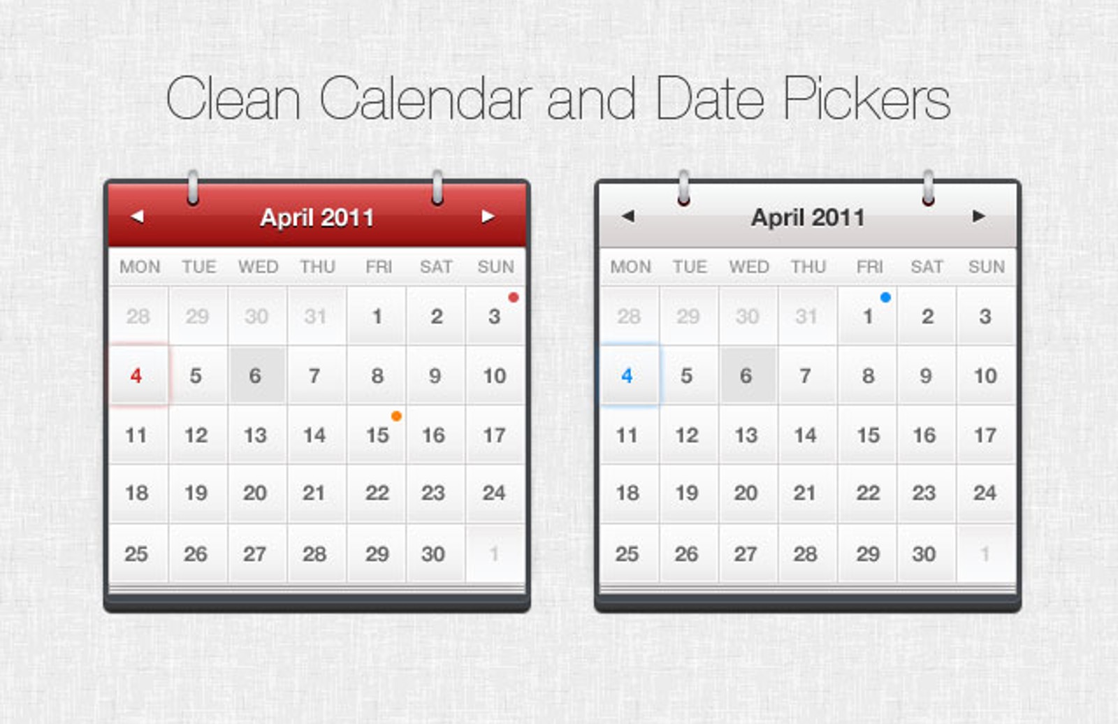 Clean Calendar & Date Pickers — Medialoot