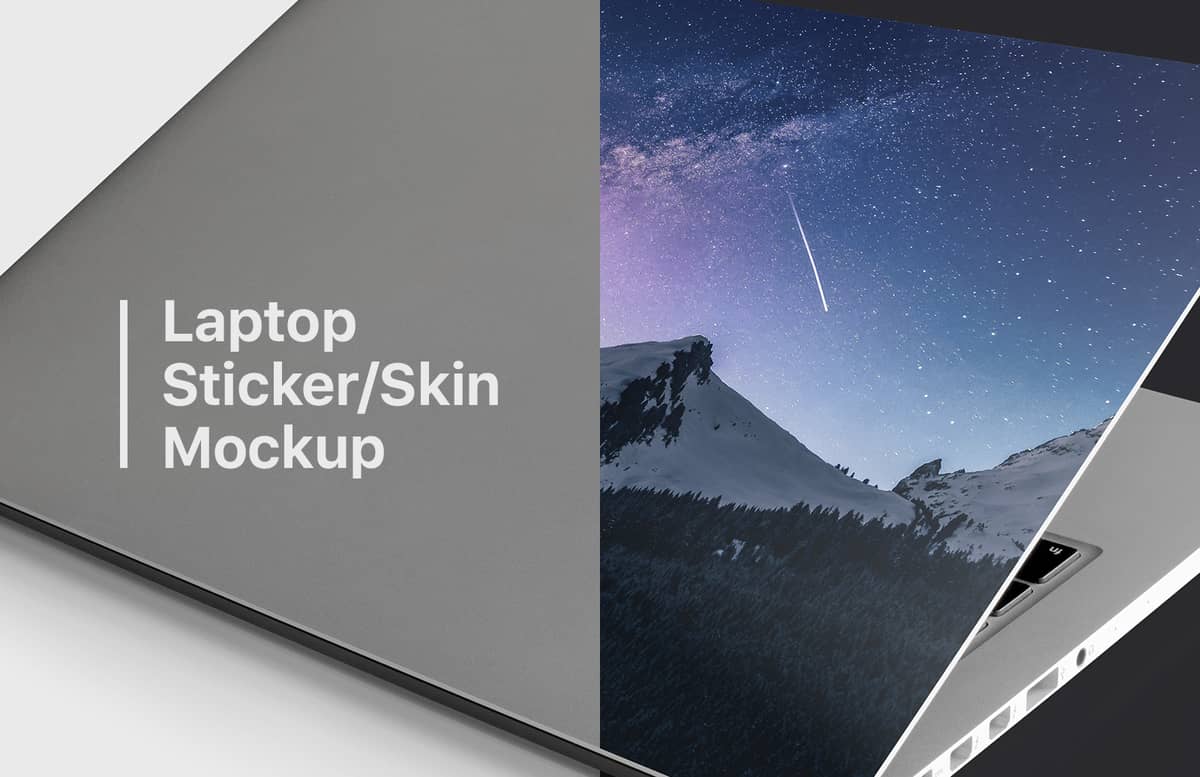 Free Sticker on Laptop Mockup (PSD)