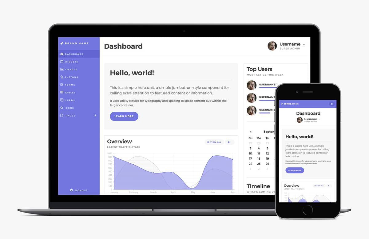 Medialoot Bootstrap 4 Dashboard Template Preview 1A
