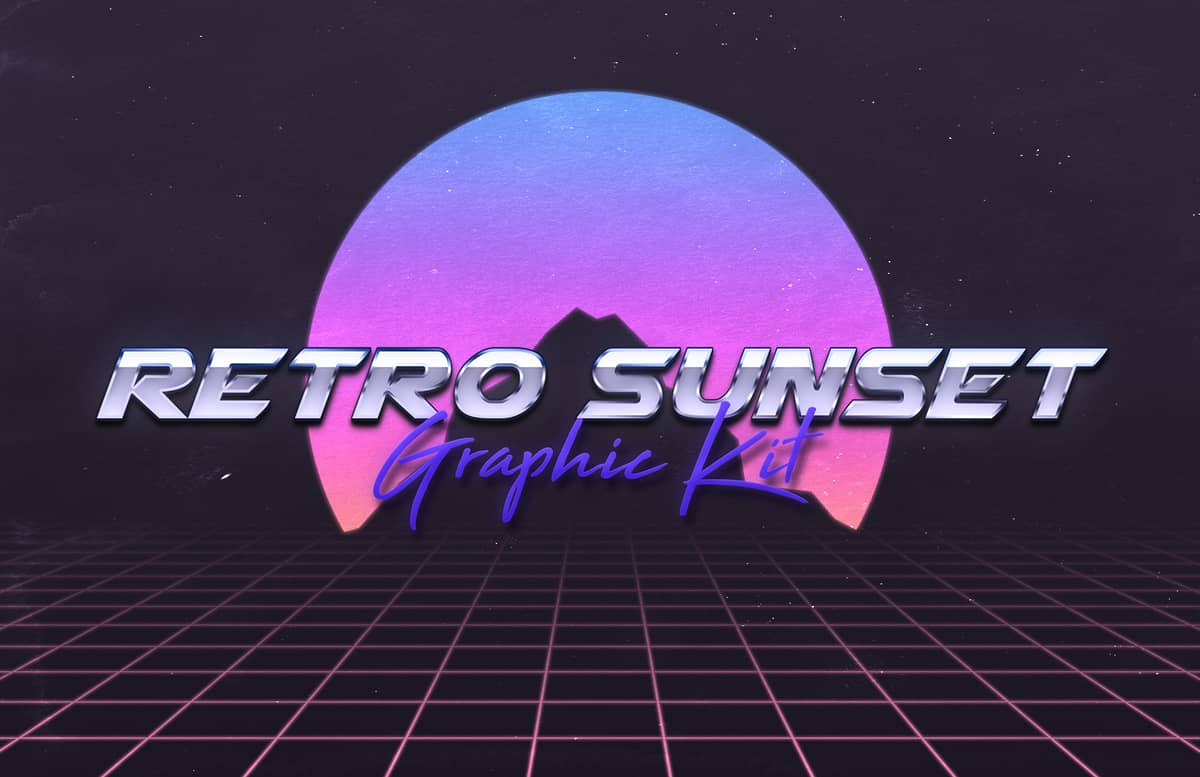 Retro 80S Sunset Graphic Kit Preview 2