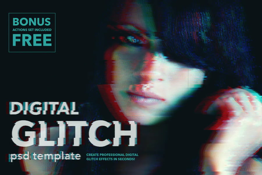 Free Digital Glitch Text Effect (PSD)