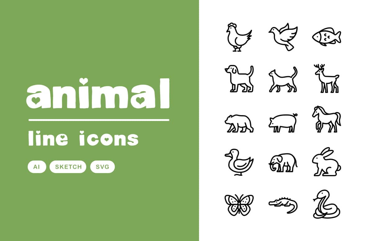 Animal Vector Line Icons Preview 1A