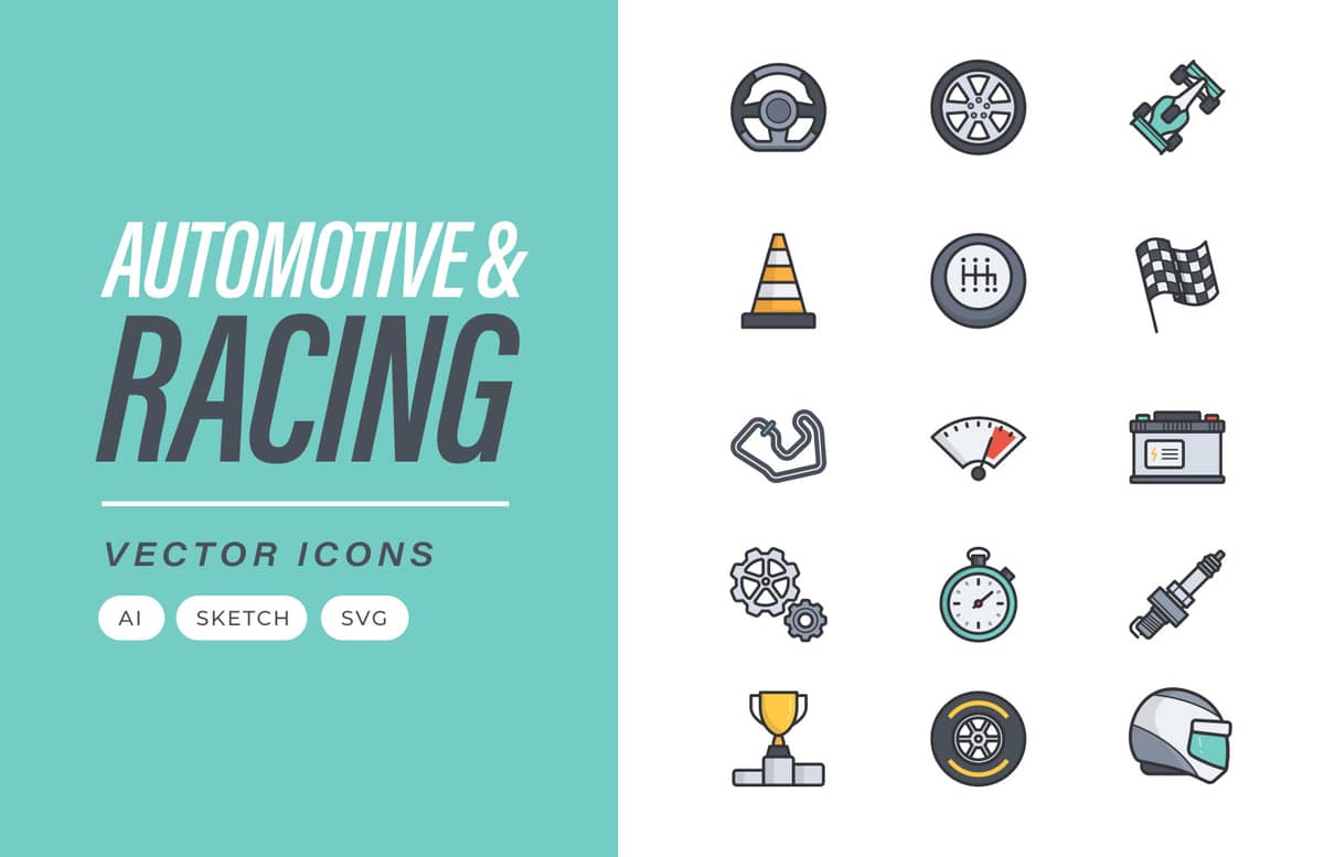 Automotive Racing Vector Icons Preview 1A