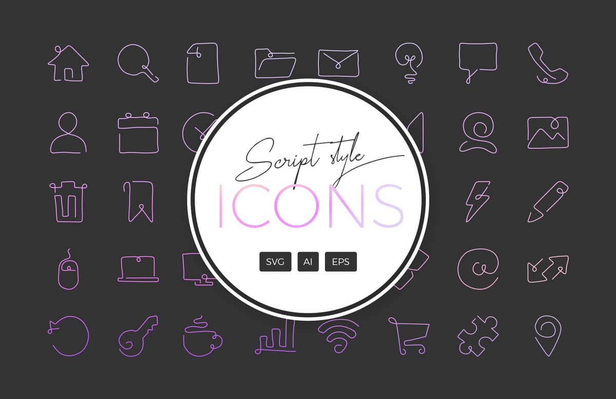Curved Script Style Single Line Icons Preview 1