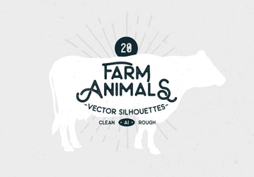 Farm Animals Vector Silhouettes