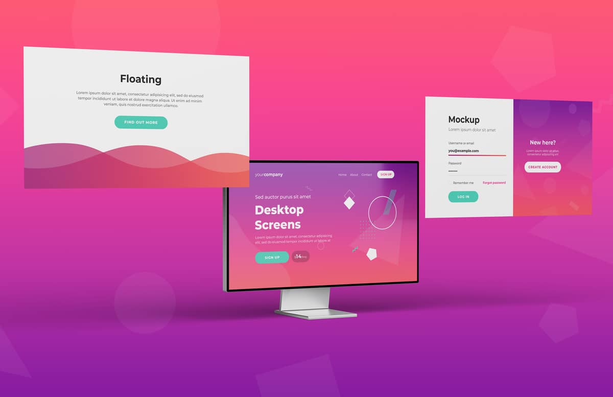 Floating Desktop Screens Mockup Preview 1