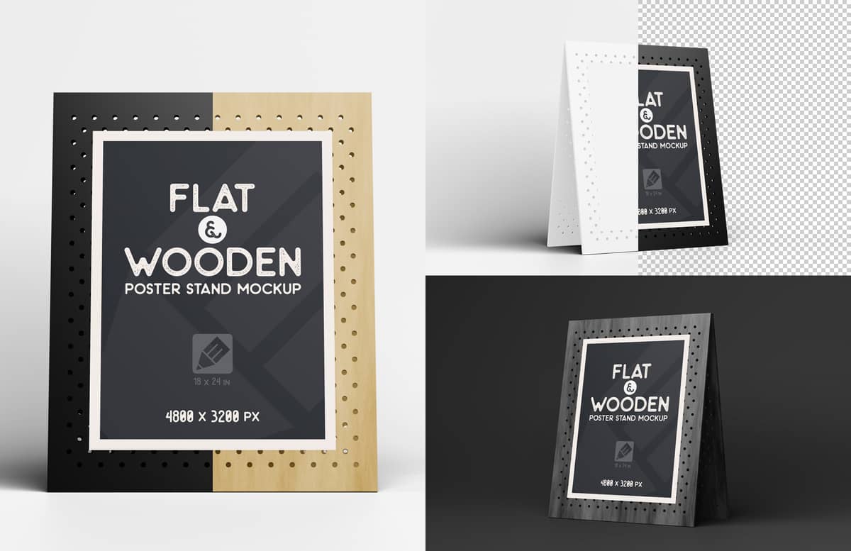 Flat And Wooden Stand Poster Mockup Preview 1
