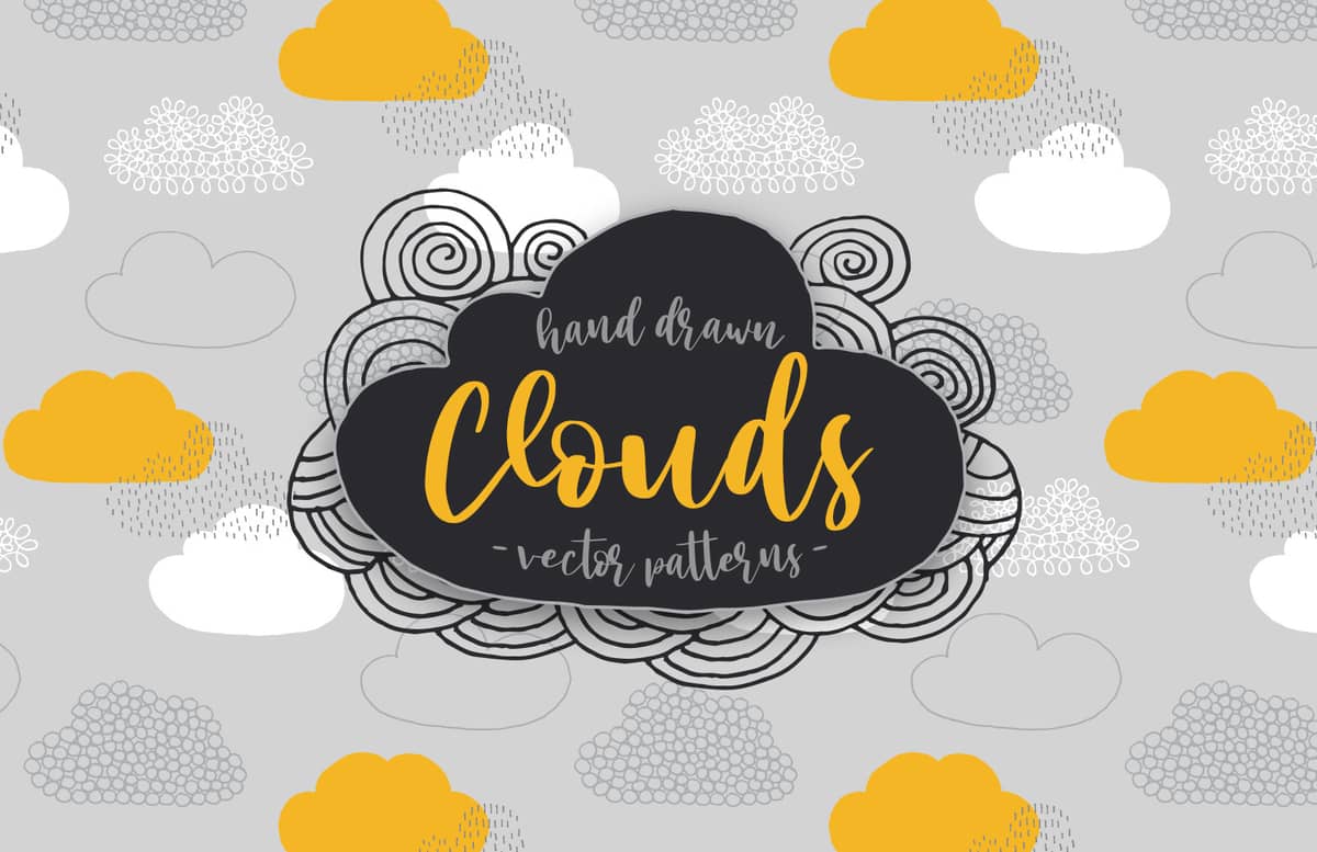 Hand Drawn Clouds Vector Patterns Preview 1