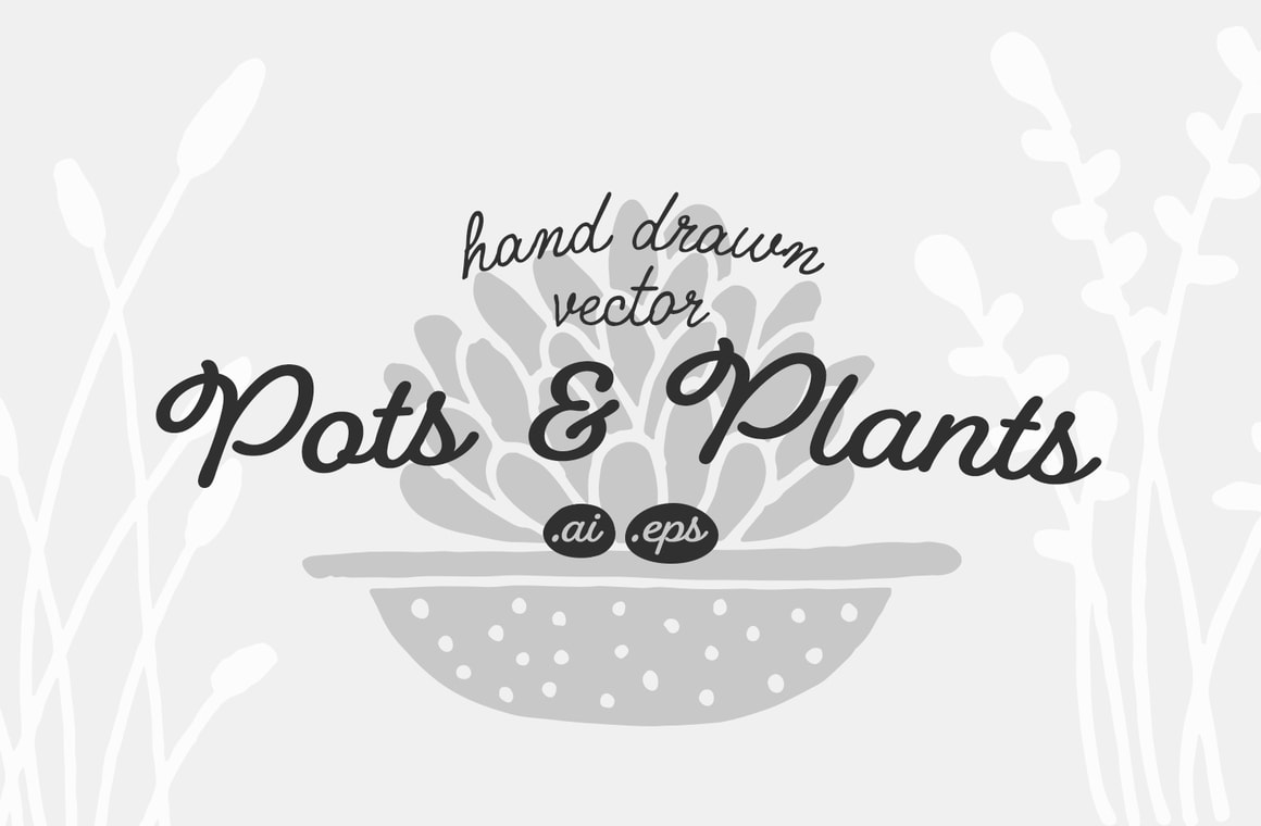 Hand Drawn Pots and Plants