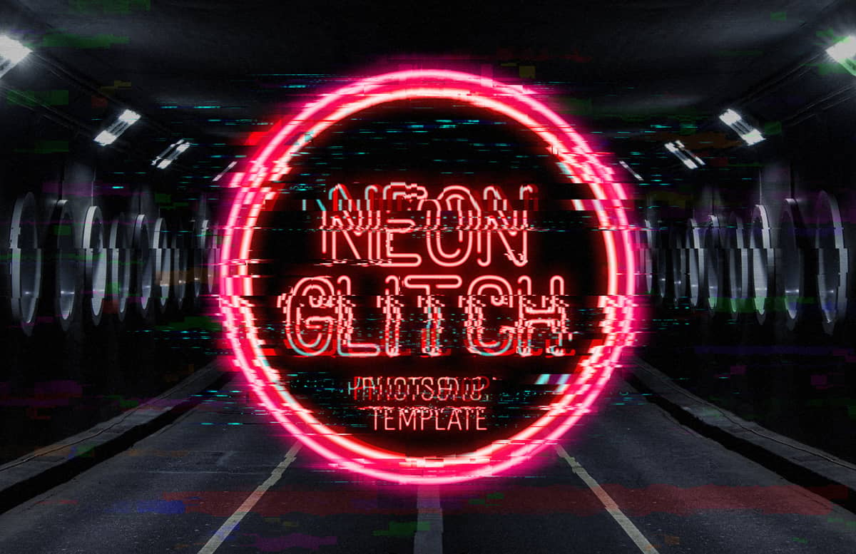 Neon Glitch Photoshop Template Preview 1