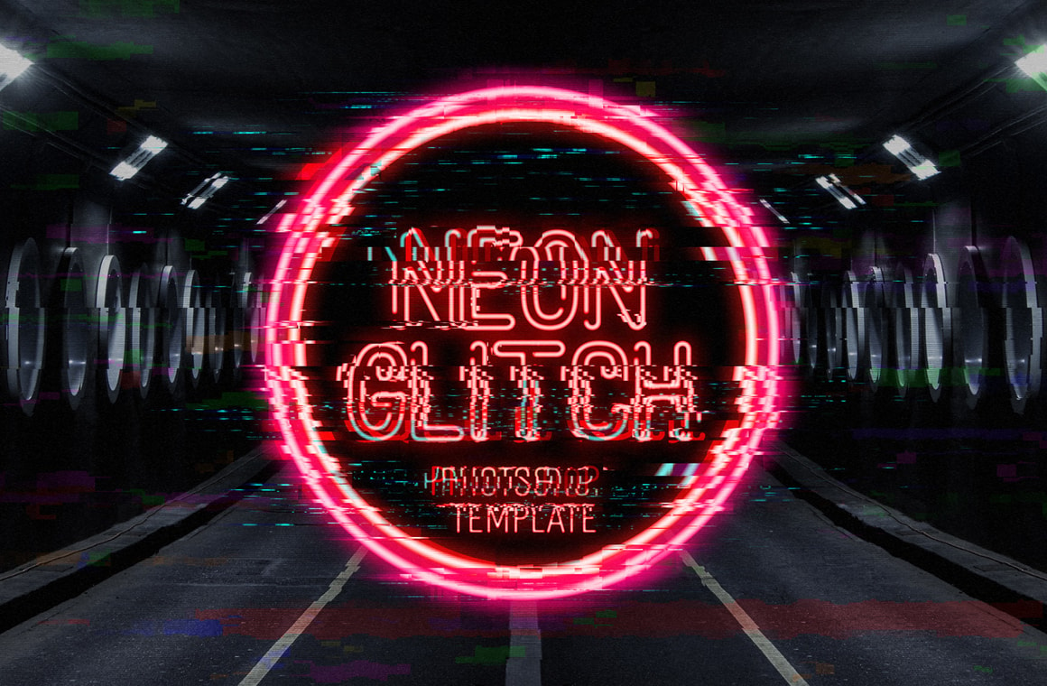 Neon Glitch Photoshop Template