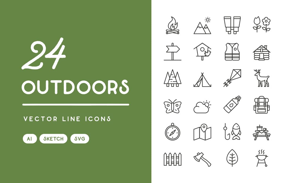 Outdoors Vector Line Icons Preview 1