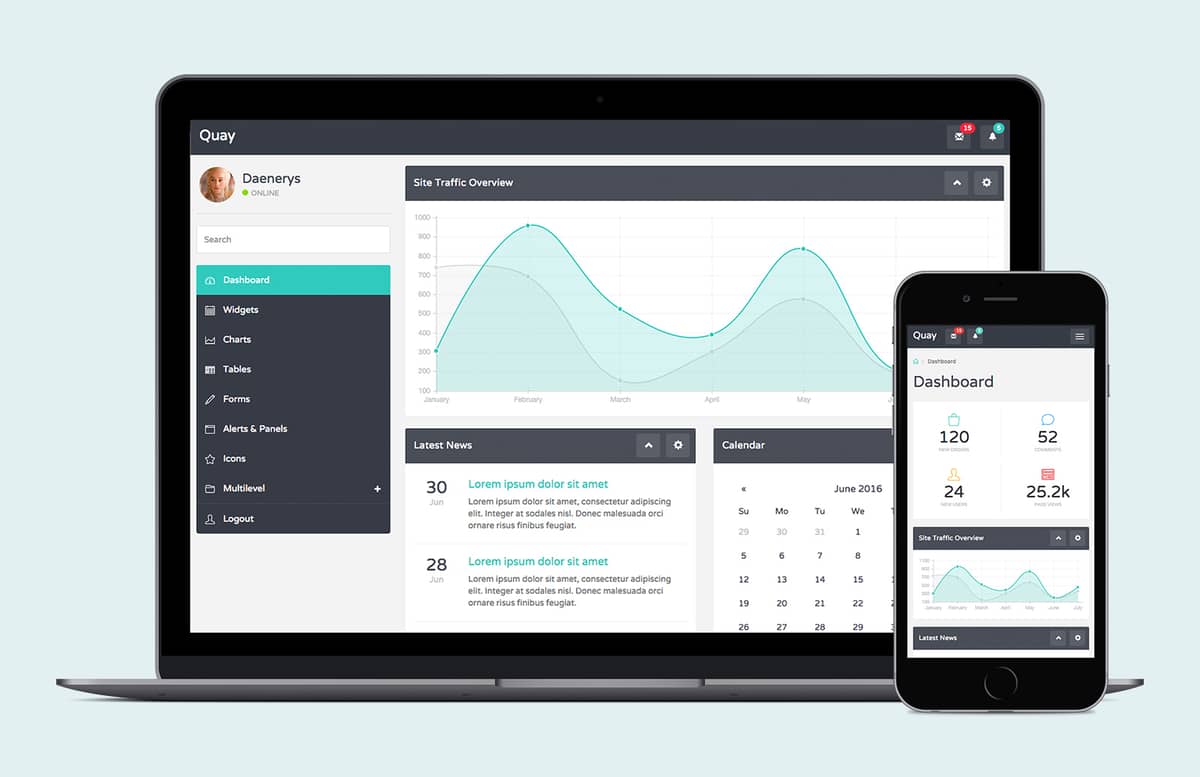 Quay  Bootstrap  Admin  Template  Preview 1