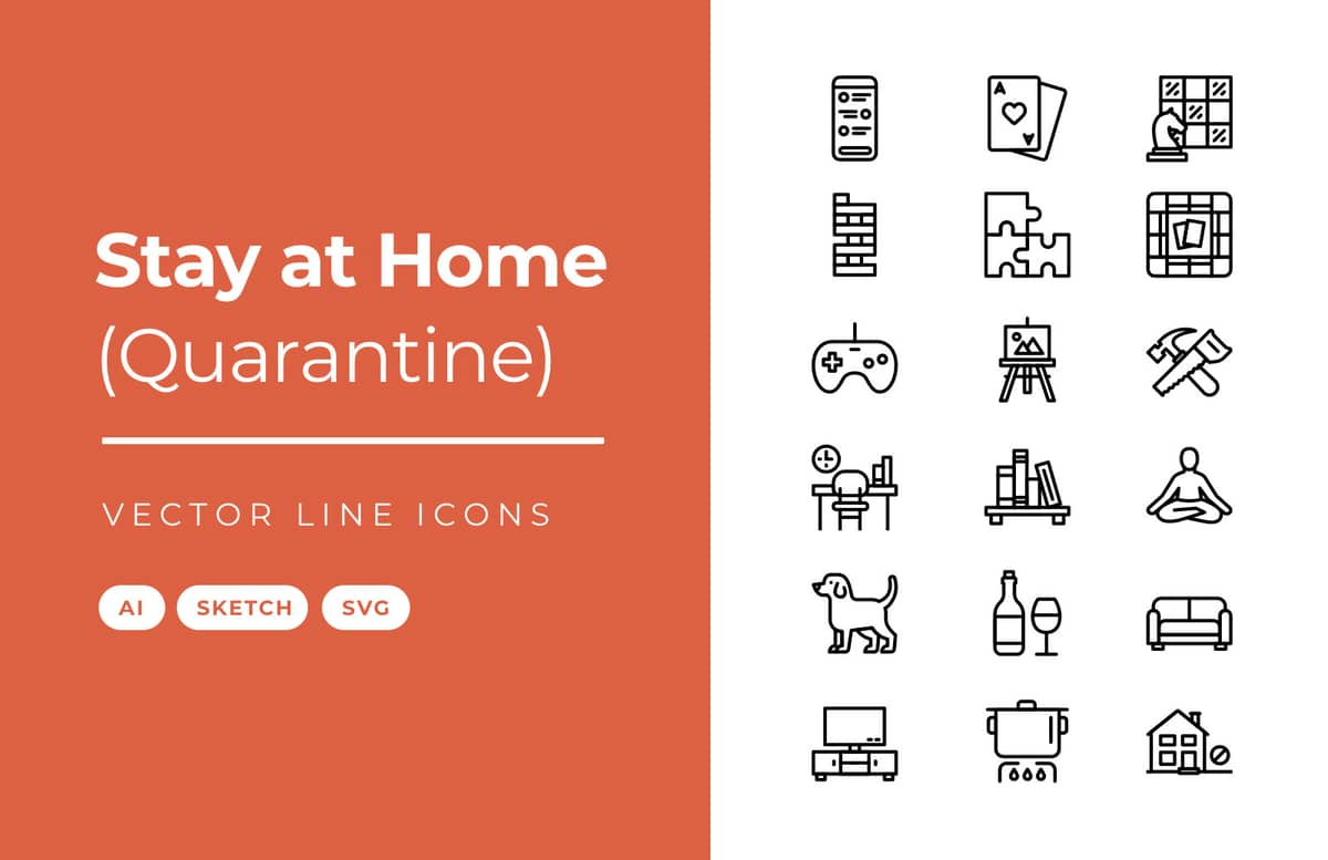 Stay At Home Vector Line Icons Preview 1A