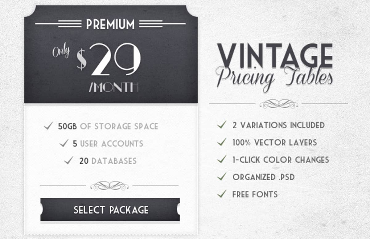 Vintage  Pricing  Tables  Preview1