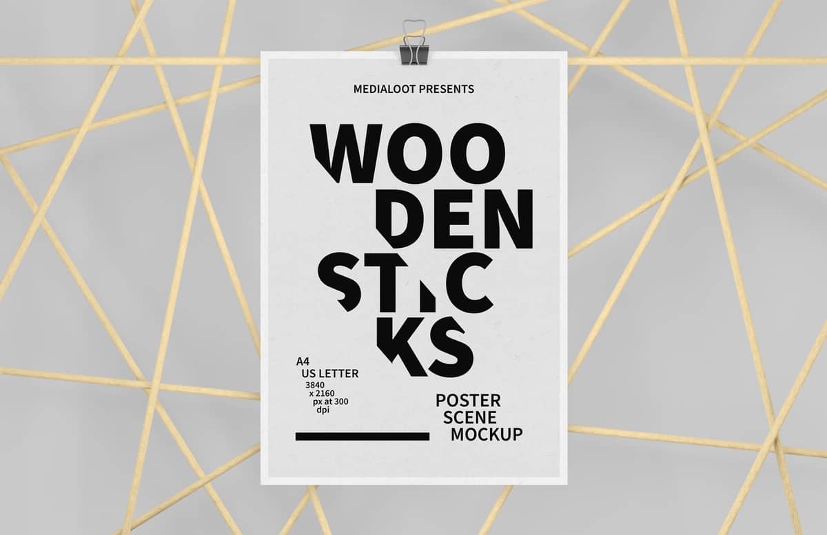Wooden Sticks Poster Scene Mockup Preview 1